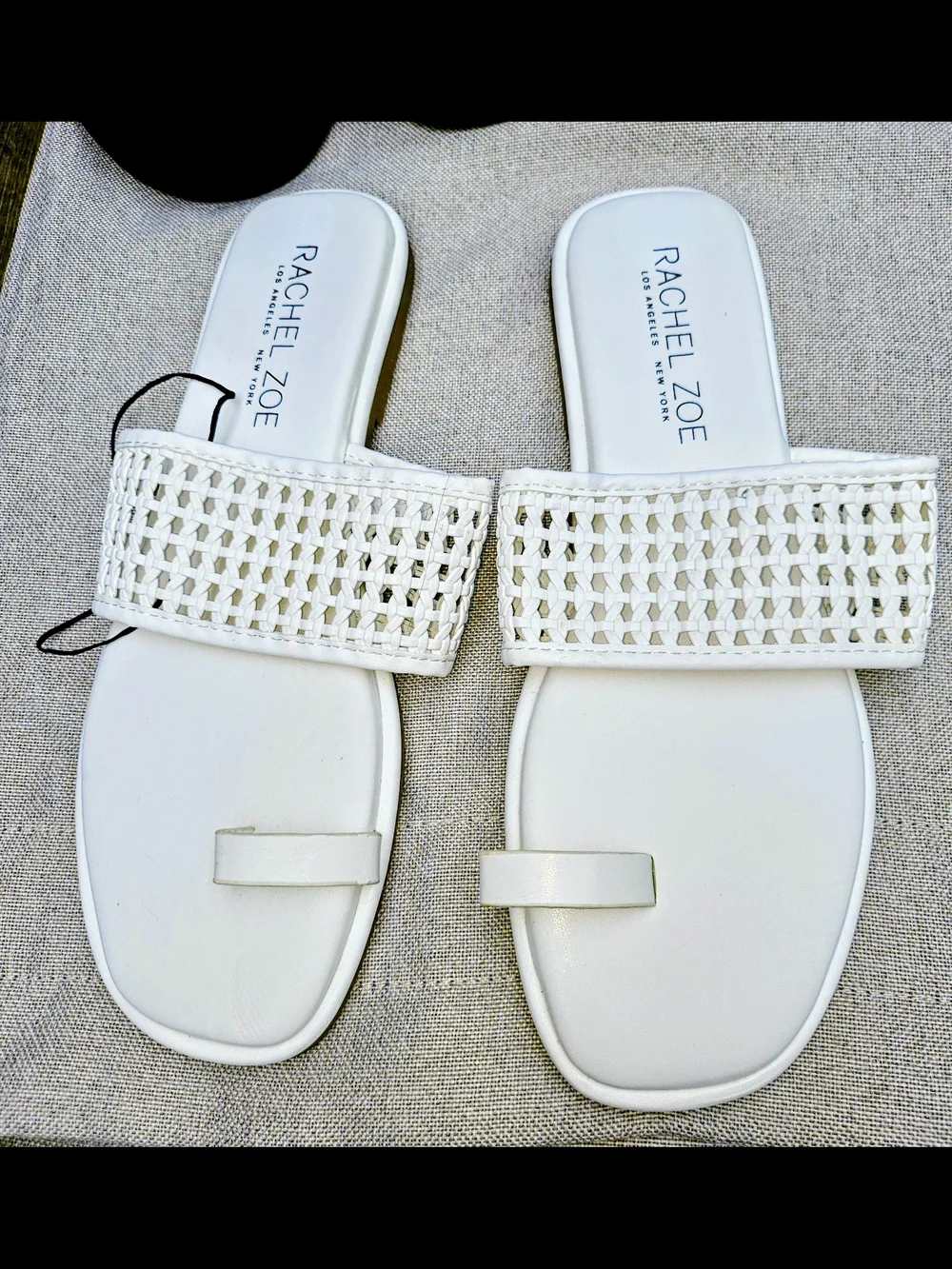 Rachel Zoe White Woven Slide Sandals